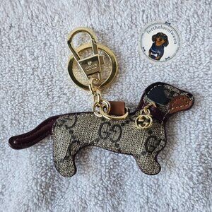 Gucci Dachshund Dog Keychain with Gold Accents